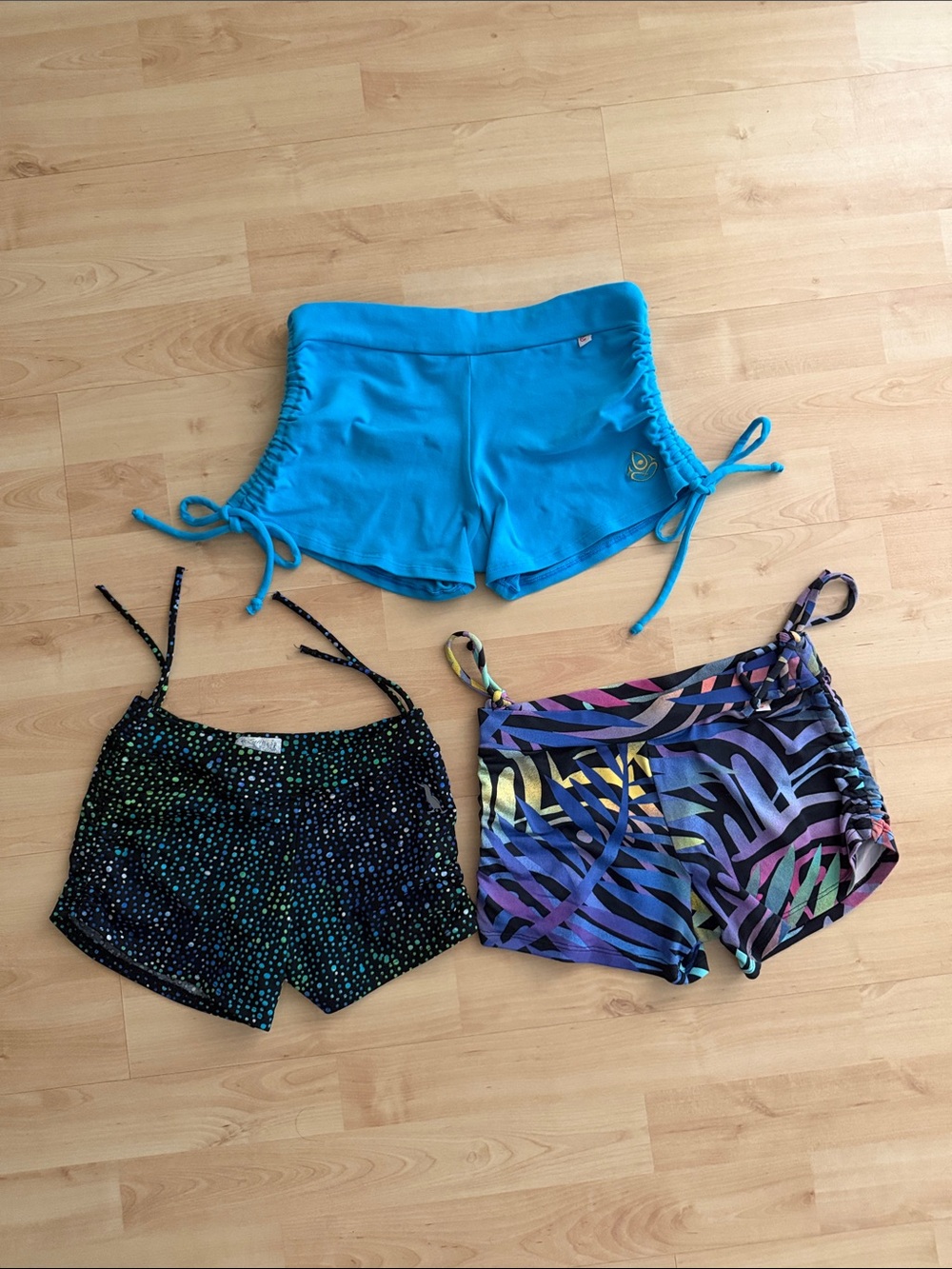 Set of 3 Pair Drawstring Side-Ruched Yoga Swim Shorts